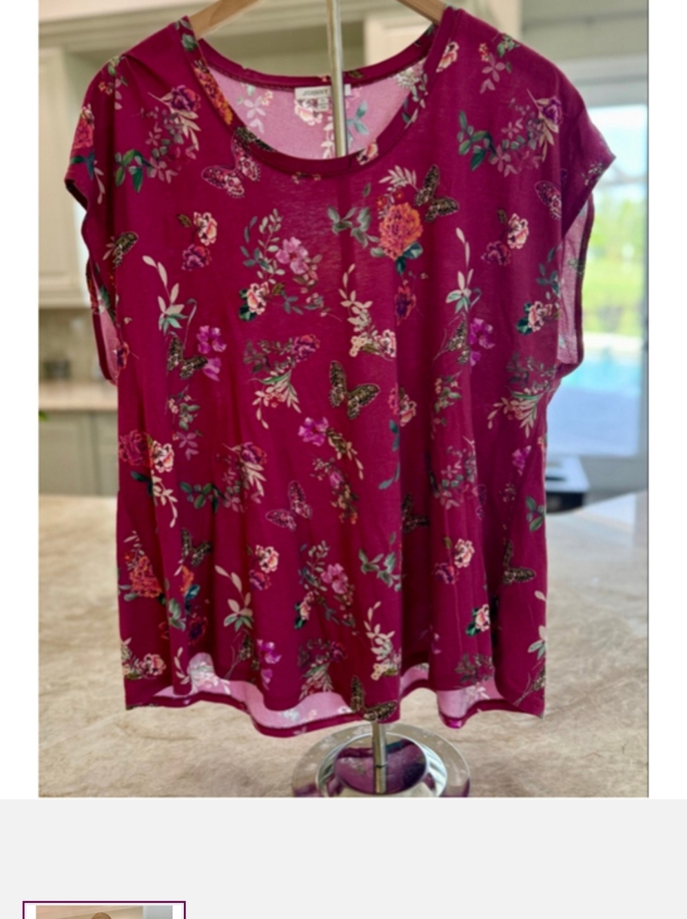 Johnny Was Biya Pink Floral Butterfly Short Sleeve Tee XL